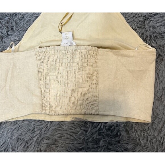 HOUSE OF HARLOW 1960 Revolve ivory Linen Cropped Halter bead Tassel Tab XS NWT - Picture 4 of 5